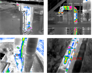 Tepelné mosty na teplovodu zachycené termokamerou při leteckém snímkování